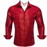 Designer Men's Shirts Silk Long Sleeve Purple Gold Paisley Embroidered Slim Fit Blouses Casual Tops Barry Wang MartLion 0482 S 