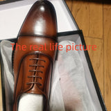Men's Split Leather Shoes Rubber Sole Office Dress Lether Genuine Leather Wedding Party Mart Lion Brown 38 