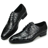 Alligator Printing Leather Shoes Genuine Leather Men's Dress Formal Oxfords Luxury Lace Up Zapatos De Hombre MartLion Black 38 