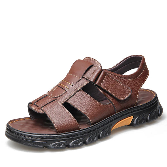 Summer Soft Leather Sandals Men's Lightweight Outdoor Beach Casual Shoes Genuine Leather Walking Footwear MartLion Brown 36 