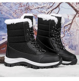 Winter Women's Waterproof Boots Strap Up Flat Heel Boots Warm Snow Shoes, Plush Outdoor Casual Boots MartLion   