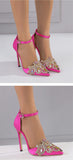 Liyke Crystal Diamond Pointed Toe Stiletto Heels Wedding Prom Shoes Buckle Strap Women Pumps Sandal Mart Lion   