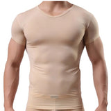 Men's Sheer Undershirts Ice Silk Mesh See through Basics Shirts Fitness Bodybuilding Underwear MartLion beige S Pack of 1
