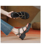 Small Women Rivets Sandals Elevated Low Heel Korean Design Girls Shoes Platform Mujer Mart Lion   