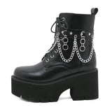 Winter Gothic Punk Women's Platform Boots Black Buckle Strap Zipper Creeper Wedges Shoes Mid Calf Military Combat Mart Lion Black 35 