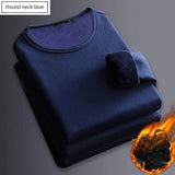 Winter  Men's Long-sleeved Thermal T-Shirt Fleece Bottoming Shirt Round Neck Shirt MartLion navy blue 3XL 75-80KG 