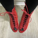 Noble Jazz Dance Shoes Women's Red High Heels Ankle Boots Peep Toe Zipper Indoor Dancing Sandals Mart Lion   