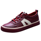 Spring Autumn Red Men's Vulcanize Shoes Leather Casual Non-slip Flat Zapatos De Hombre MartLion jiuhong 23849 38 CN