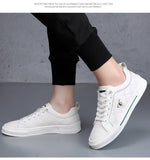 Shoes Men's Genuine Leather Casual Spring Stitch White Flat Skateboard Sneakers Mart Lion   