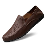 Genuine Leather Men's Shoes Casual Luxury Formal Loafers Moccasins Breathable Slip Boat MartLion Cut out Dark brown 44 