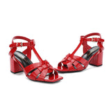 Summer Women's Sandals Genuine Leather High Heels Square Toe Open Toe Buckle Fish Mouth MartLion   