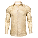 Champagne Paisley  Silk Men's ShirtLong Sleeve Casual Shirts Jacquard Party Wedding Dress MartLion CY-1037 3XL 