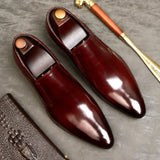 Handmade Men's Penny Loafers Genuine Leather Black Wine Red Dress Shoes Wedding Party Slip MartLion Wine Red 6 CHINA