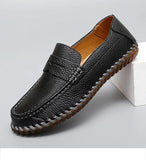 Summer Men's Genuine Leather Casual Shoes Thin Cross-Border Hand-Sewn Seam Head Layer Cowhide Walk Driving Mart Lion Black 38 