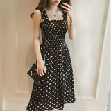 Women's Dresses  Summer  Loose None Sleeve Polka Dot Shoulder Dresses MartLion black L 