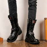 Men's Motorcycle Boots Leather Footwear Cowboy Casual Shoes Military Tactical Gothic Punk Cool Mart Lion   