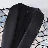 Luxury Wave Striped Gold Sequin Blazer Jackets Men's Shawl Lapel One Button Shiny Party Wedding Suits Jackets Tuxedo Blazer MartLion   