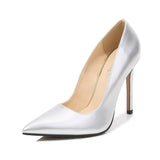 Women Pointed Toe Pumps Patent Leather Dress Red 11CM High Heels Boat Shoes Mart Lion Silver 35 