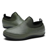 Men's Work Chef Shoes Non-Slip Casual Loafers Waterproof and Oilproof Flat Restaurant Outdoor Rain Boots MartLion Green 44 