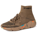 High-top Sock Sneakers Men's Soft Sports Walking Jogging Shoes Women Spring Mesh Running Footwear Mart Lion Beige 3.5 