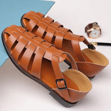 Men's Leather Sandals Trendy Summer Roman Shoes Casual Soft Beach Footwear Flats Mart Lion Brown 38 China