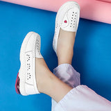 White Genuine Leather Platform Loafers Women Nurse Shoes Round Toe Slip-on Thick Flats Breathable Soft Cowhide Chunky MartLion   