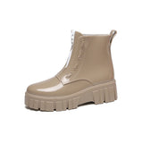 Women Outer Wear Rain Boots Cute Waterproof Shoes Short Middle Slip Women Rain Solid Thick Sole Rubber MartLion Apricot 36 
