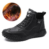 Lace-Up Winter Men's Boots Leather Plush Warm Snow Outdoor Motorcycle Young Casual MartLion fur black 12 