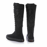 High Barrel Shoes for Women Elevated Canvas Flat Sole Boots Lace Casual Board MartLion black increase 43 