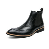 Chelsea Boots Short  Medium Cut Ankle Vintage Men's Winter Leather  Retro Shoes MartLion black 39 