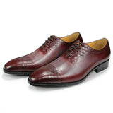 Luxury Men’s Dress Shoes with Genuine Leather In Classic Brogue Elastic Band Oxford Formal MartLion Red 39 