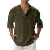 Cotton Linen Shirts for Men Casual Shirts Lightweight Long Sleeve Henley Beach Shirts T Shirts for Men MartLion   