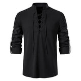 Men's Casual Blouse Cotton Linen Shirt Tops Long Sleeve Tee Shirt Spring Autumn Slanted Placket Vintage MartLion black US XXL 