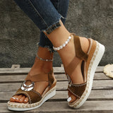 Metal Platform Sandals Woman Elastic Band Wedge Heel Mix Color Med Heel Non-Slip Walking Shoes MartLion   