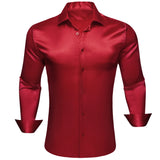 Luxury Shirts for Men's Silk Satin Solid Plain Red Green Yellow Purple Slim Fit Blouses Turn Down Collar Casual Tops MartLion 520 S 
