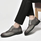 Thick Soled Men's Dress Shoes Spring Mesh Breathable Casual Shoes Genuine Leather Oxfords Office Brogue MartLion   