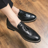 Brogue Dress Shoes Men's Formal Soft Split Leather Slip On Loafers Flat Work Footwear Mart Lion   