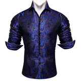 Designer Men's Shirt Blue Purple Pink Yellow Green Black Silk Embroidered Long Sleeve Casual Slim Tops Breathtable Streetwear MartLion 0008 S 