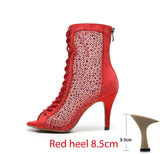 Black Latin Dance Shoes for Women Offer Women's Modern Salsa Jazz Dance High Heels Party Ballroom soft-soled Boots MartLion Red heel 8.5cm 42 