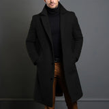 Black Trench Coat For Men's Long Sleeve Single Breasted Overcoat Perfect For Fall And Winter MartLion Black XL CHINA