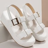 Summer Platform Wedge Strappy Sandals Women Round Toe Cross Tied Height Increase Open Toe Mart Lion   