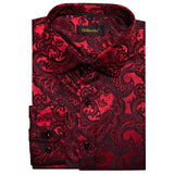 Red Silk Men's shirts Long Sleeve Luxury Social Dress Shirt Blouse Designer Night Bar Prom Wedding Party Clothing MartLion   