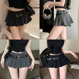 Women's Waist Short Skirt  Girl A-line Pleated Skirt with Belt Half length Skirt MartLion   