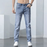 Cotton Stretch Denim Jeans Casual Men's Thin Grey Summer  Straight Lightweight Trousers MartLion   