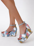 Women Floral Platform Sandals Female Summer Wedges High Heels Thick Bottom Shoes Ladies Buckle Footwear Mart Lion   