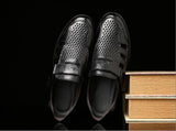 Men's Genuine Leather Sandals Summer Hollow Breathable Leather Shoes Casual Soft Flats Mart Lion   