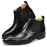 Men's Genuine Leather Chelsea Ankle Boots Brogure Elegant Dress Slip-On Winter Spring Black Coffee Luxury MartLion Black 38 
