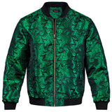 High Stree Green Zipper Jacket Men's Jacquard Pasiley Coat Woven Sport Streetwear Uniform Long Sleeves for Fall Winter MartLion JK-4002 S 