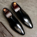 Handmade Men's Penny Loafers Genuine Leather Black Wine Red Dress Shoes Wedding Party Slip MartLion black 6 CHINA