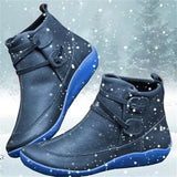 Women Arch Boots Short Plush Warm Femme Winter Waterproof Shoes Ankle PU MartLion   